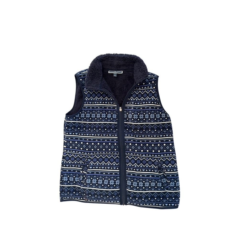 Karen Scott Sport Womens Navy Blue Fair Isle‎ Snowflake Fleece Zip Vest Medium